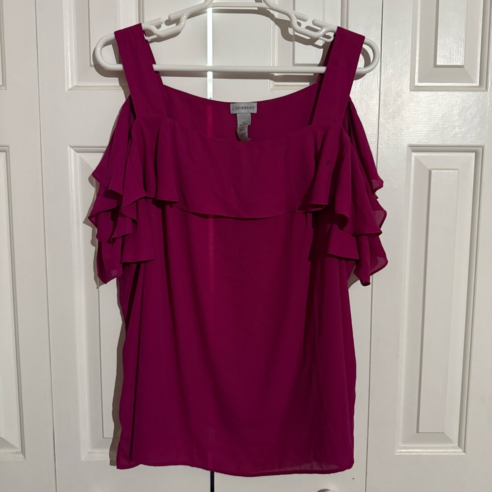 Catherines Magenta Off-Shoulder Ruffle Blouse